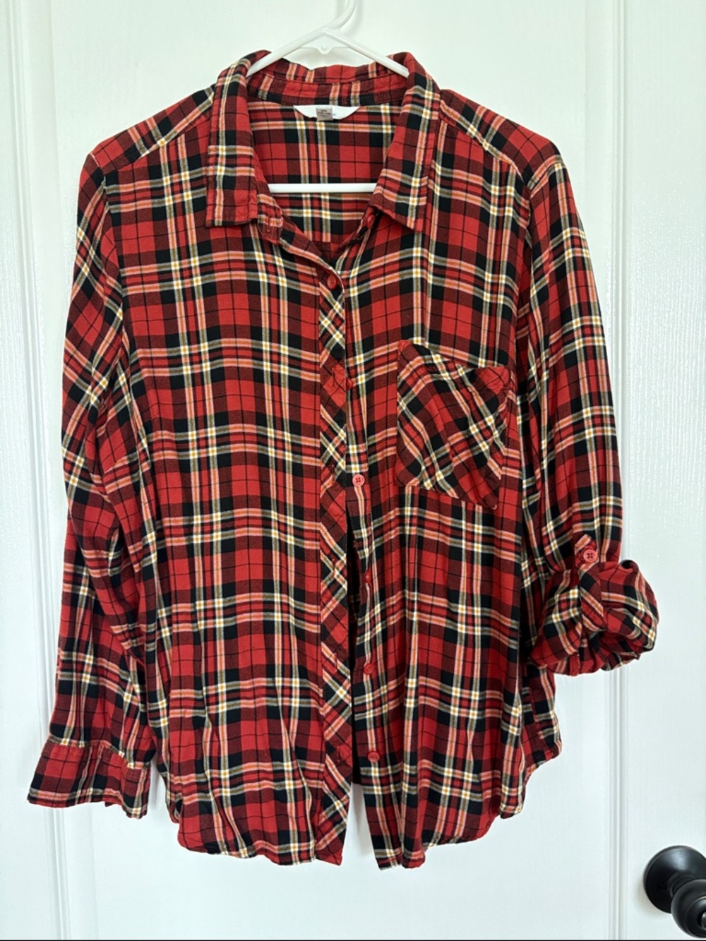 Time & Tru Brick Red Plaid Button-Up Shirt